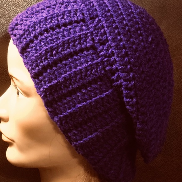 Purple slouchy hat New hand crochet by me - Picture 2 of 7